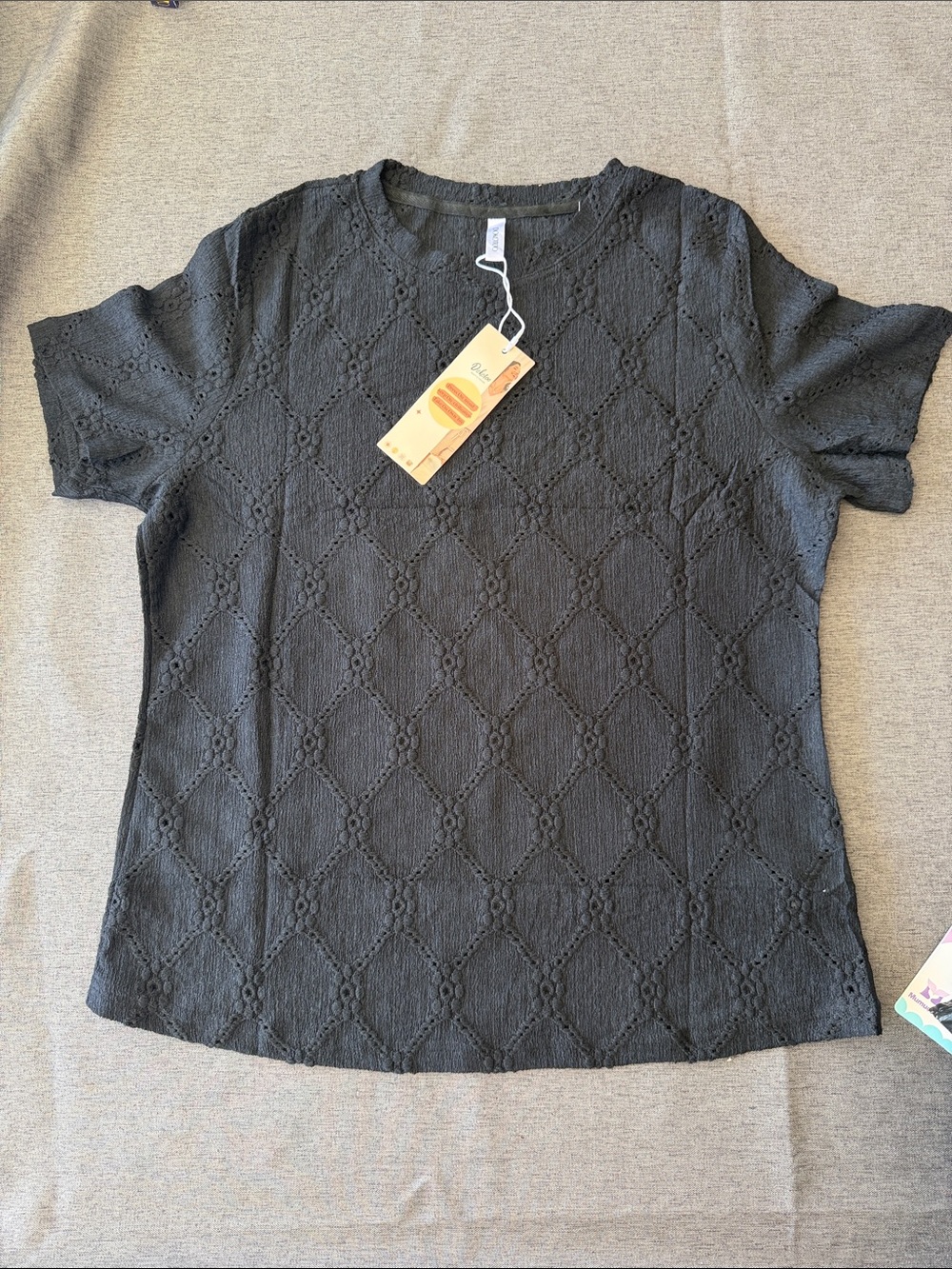 Black Eyelet Short-Sleeve Women's Top
